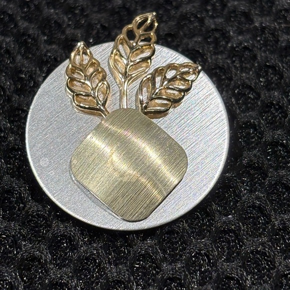 Vintage Silver & Gold-ToneLeaf Brooch - Mixed Metal Modernist Pin - Picture 7 of 7